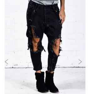 One  Teaspoon Black Suspender Denim Jeans(Size 26)